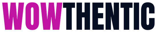 Stylized wordmark reading 'WOWTHENTIC' with magenta 'WOW' and dark navy 'THENTIC' on a transparent background.